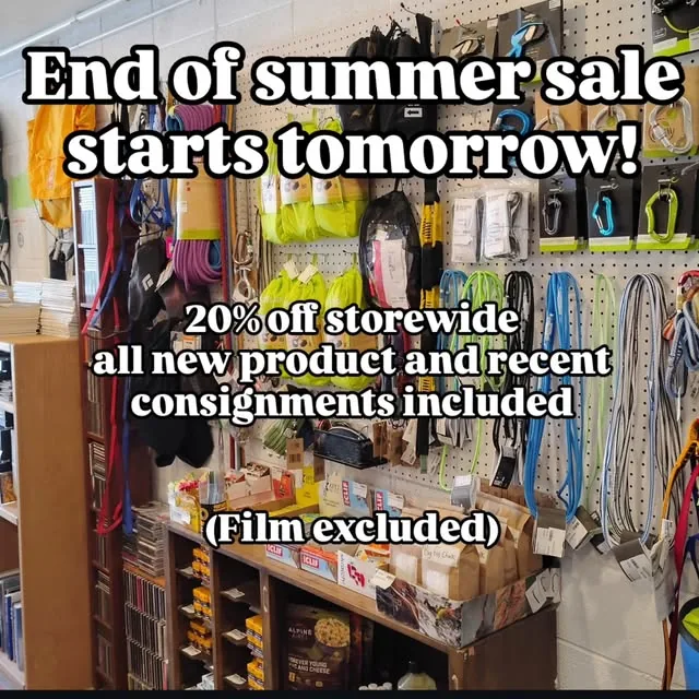 End of summer sale starts tomorrow, 20% off storewide, film excluded
